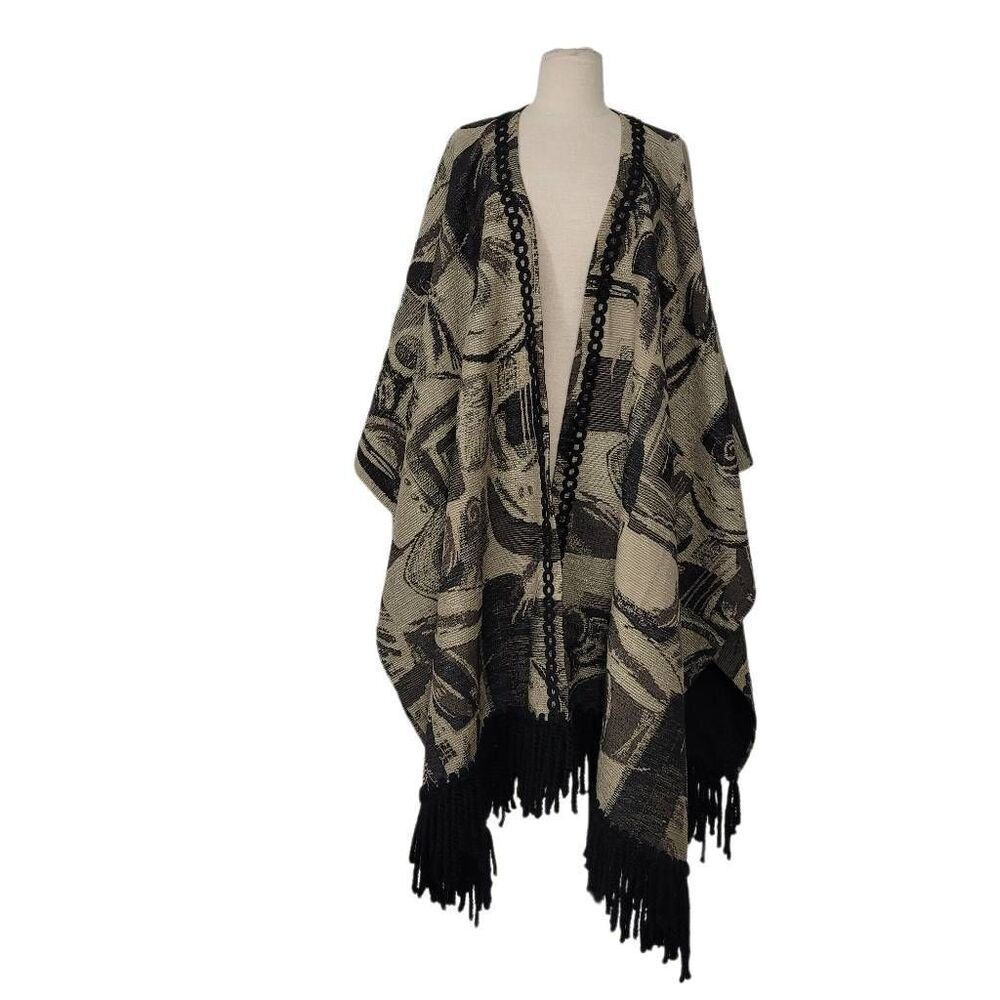 Overflow Creations by Beatrice Abstract Fringe‎ Tapestry Shawl Lagenlook Artsy